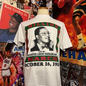 Vintage 1995 Million Man March Minister Louis Farrakhan T Shirt White Sz Large